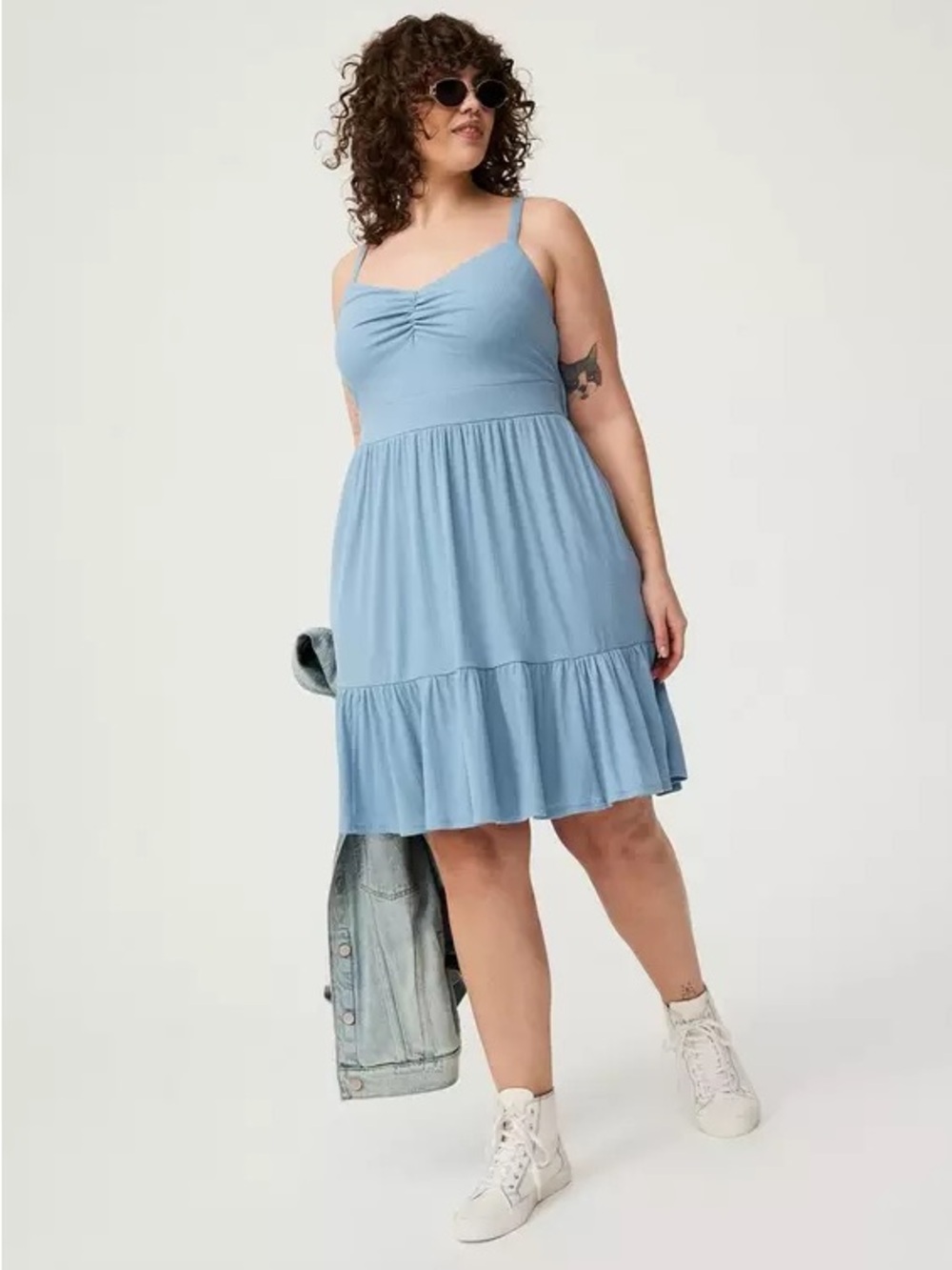 NWT Torrid Light Blue Tie Back Cami Mini Dress Stretch Pockets Plus 2 18/20